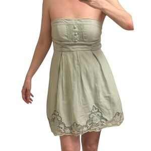 City Triangles Light Shade of Green Strapless Mini Dress Lace, Tulle Lining.